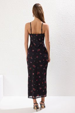 TRENDYOLMILLA Cok Renkli Cicekli Tul Dantel Detayl? Maxi Fitted/Vucuda Oturan Tul Orme Elbise TWOSS25EL00108  фото 5