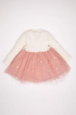 Платье-бретелька в рубчик с длинными рукавами для маленьких девочек - Defacto фото 4