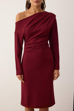 Siyah Duz Midi Asimetrik Yaka Orme Elbise TWOAW26EL00106 - Trendyolmilla фото 11