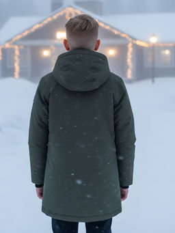 Парка зимняя подростковая для мальчика с капюшоном цвета хаки 9533Kh - Valianly фото 2