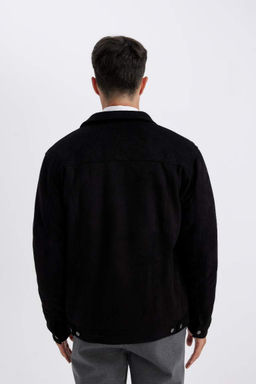 Приталенная куртка с рубашечным воротником Замшевое пальто - Defacto фото 9