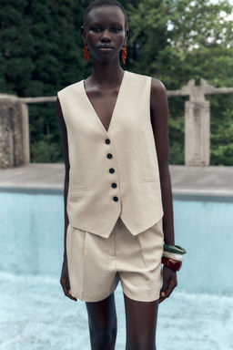 HIGH-WAIST LINEN BLEND BERMUDA SHORTS - Zara фото 3