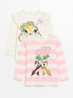 Bisiklet Yaka Uzun Kollu Chip and Dale Bask?l? K?z Bebek Ti??rt