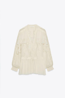 ZW COLLECTION LACE RUFFLE BLOUSE - Zara фото 7