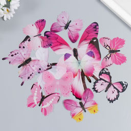 Цена за 2 шт. Наклейка пластик «Бабочки ассорти», набор 12 шт.: 12 см; 10 см; 8 см; 6 см; 4 см, МИКС