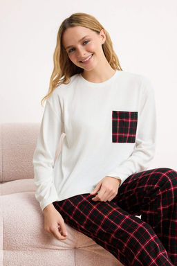 Trendyolmilla Beyaz %100 Pamuklu Ekoseli Cep Detayl? Orme Pijama Tak?m? THMAW24PT00228  фото 11