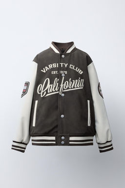 BOMBER JACKET WITH HOODIE AND FAUX LEATHER SLEEVES - Zara фото 2