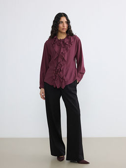 Ba?lamal? Yaka F?rf?rl? Oversize Bluz