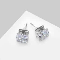 Серьги со стразами Пусеты сияние, квадрат, d=0,8, цвет белый в серебре - Queen fair фото 3