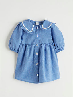 Nak??l? Bebe Yaka Kareli K?z Bebek Elbise