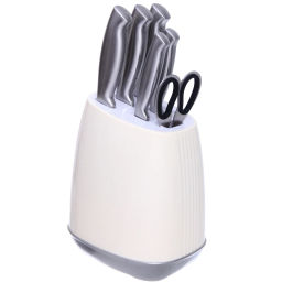 Набор ножей "SHEF" 7предметов (5ножей+ножницы+подставка), молочный