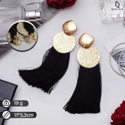 Серьги ассорти Кисти хинди, цвет чёрный в золоте, L кисти 6,5 см