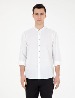 Рубашка Pierre Cardin Regular Fit белая с примесью льна