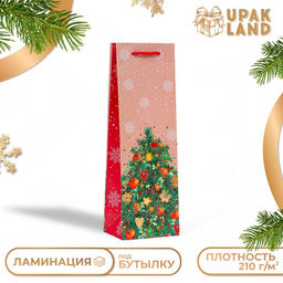 Цена за 3 шт. Пакет подарочный новогодний под бутылку, упаковка Красивая Ёлка, 12?36?8.5 см