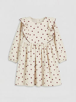 Bisiklet Yaka ?i?ekli K?z ?ocuk Elbise