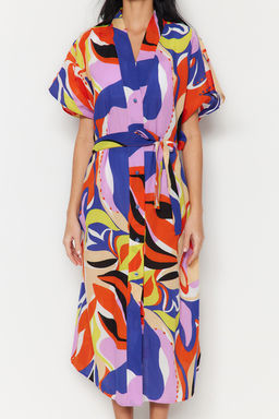 Soyut Desenli Maxi Dokuma %100 Pamuklu Plaj Kimono&Kaftan TBESS23KM00036