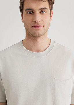 Cep Detayl? Gri Basic Tisort - Mavi фото 5