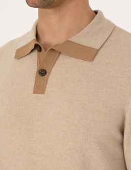 Bej Regular Fit %100 Y_n Polo Yaka D__meli Triko Kazak - Pierre cardin фото 7