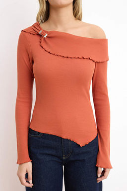 Antrasit Fitted/Vucuda Oturan Asimetrik Yaka Aksesuar Detayl? Fitilli Esnek Orme Bluz TWOSS26BZ00072 - Trendyolmilla фото 9