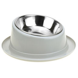 Миска для кормления животных из нержавеющей стали Шляпа 0,4л, д14см h3,4см, пластмассовая подставка д22х8-6см, скошенная, цвета микс (Китай) - Pet toys фото 5