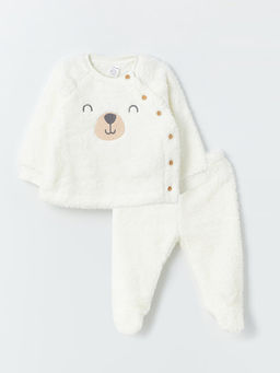 Bisiklet Yaka Uzun Kollu Nak??l? Pel?? Erkek Bebek Sweatshirt ve E?ofman Alt?