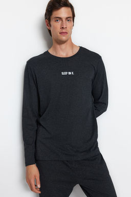 TRENDYOL MAN Lacivert Regular Fit Bask?l? Orme Pijama Tak?m? TMNAW24PT00005 - Trendyolmilla фото 2