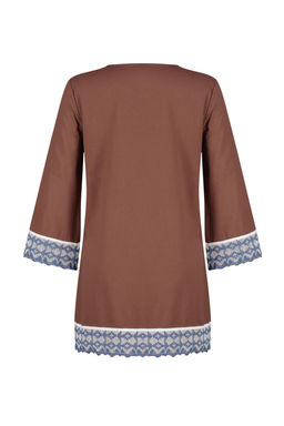 KahverengI Mini Dokuma Serit Aksesuarl? %100 Pamuklu Plaj Elbisesi TBESS24EL00094