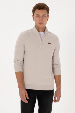 Erkek Regular Fit Yar_m Fermuarl_ Ta_ Basic Sweatshirt