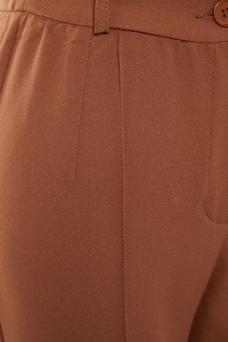 Kahverengi Straight/Duz Kesim Yuksek Bel Nervur Dikisli Dokuma Pantolon TWOSS21PL0093