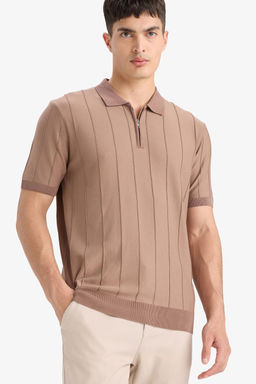 Standart Fit Polo Yaka Yar_m Fermuarl_ Triko K_sa Kollu Ti__rt