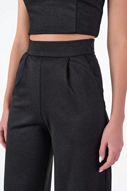 Брюки трикотажные широкие длинные с высокой посадкой черные