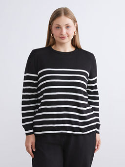 Bisiklet Yaka ?izgili Kad?n Triko Kazak