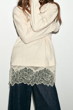 LONG KNIT JUMPER WITH LACE DETAIL - Zara фото 4