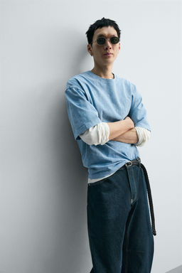 CAMISETA RELAXED FIT ESTRUCTURA FLAM? LAVADO / Azul - Zara фото 12