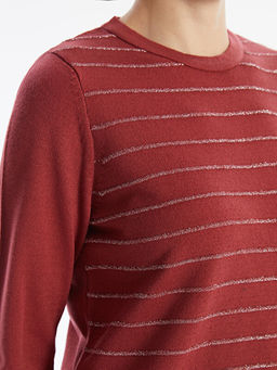 Bisiklet Yaka ?izgili Uzun Kollu Kad?n Triko Kazak