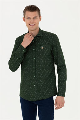 Мужская зеленая рубашка с длинным рукавом
