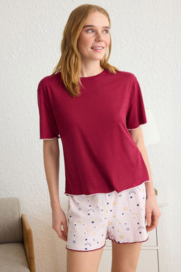 Trendyolmilla Gri Melanj Galaksi Desenli Baby Overlok Detayl? Sortlu Orme Pijama Tak?m? THMSS24PT00203 фото 2