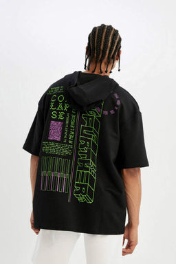 DeFactoFit Футболка Oversize с капюшоном и принтом на спине с короткими рукавами