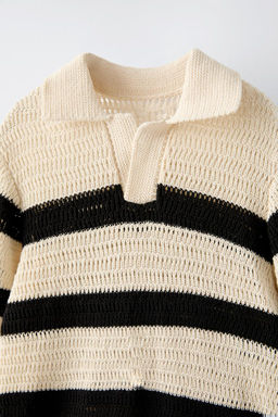 STRIPED OPEN-KNIT POLO SHIRT - Zara фото 3