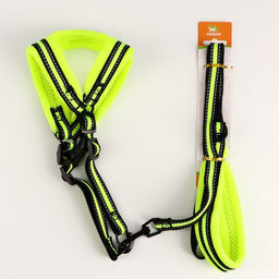 Комплект амуниции светоотражающий с мягкими шлейкой и ручкой, поводок 120 х 1,5 см, ОШ 35-53 см, жёл - Пижон фото 6