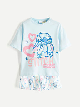 K?z ?ocuk Stitch Bask?l? ?ortlu Pijama Tak?m?