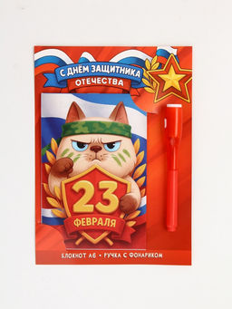 Подарочный набор «С 23 февраля», ручка с фонариком и невидимыми чернилами, блокнот А6, 16 л