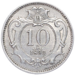 Монета 10 геллеров 1893 года Австрия