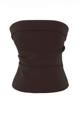 Kahverengi Straplez Fitted Drapeli Dokuma Bluz TWOSS24BZ00348