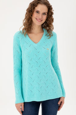 Женский водозеленый свитер с v-образным вырезом Неожиданная скидка в корзине - U.s. polo assn фото 3