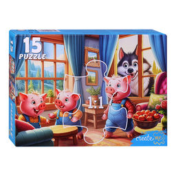 Макси-пазлы 15 "Три веселых поросенка и вол"