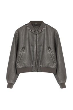 Antrasit Eskitme Detayl_ Suni Deri Bomber Ceket Mont TWOAW24MO00278 - Trendyolmilla фото 14