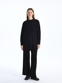 Beli Lastikli D?z Geni? Pa?a Kad?n Triko Pantolon