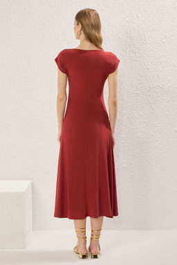 Kiremit Ay Kol Buzgu/Drape Detayl? Vucuda Oturan Esnek Maxi Orme Elbise TWOSS25EL00666 - Trendyolmilla фото 5