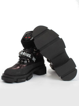 01-H016-362-Y197Q/Q28K GUN/BLACK Ботинки демисезонные женские (натуральная кожа, байка)